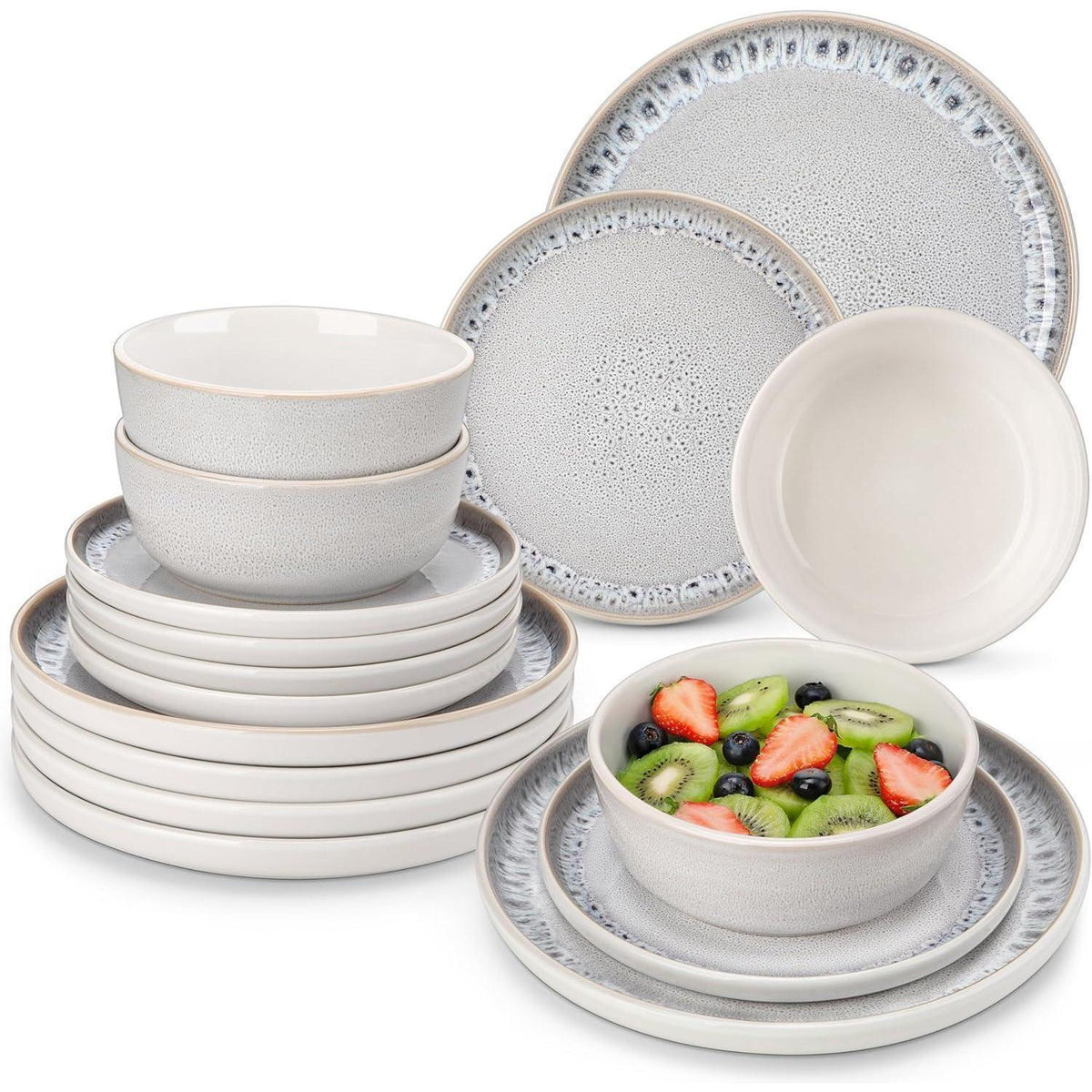 Steingut Geschirrset 36tlg für 12 Personen, Beige