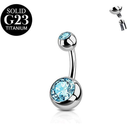 Bauchnabelpiercing Titan Silber 6-16mm Stablänge mit Rosa/Blau CZ
