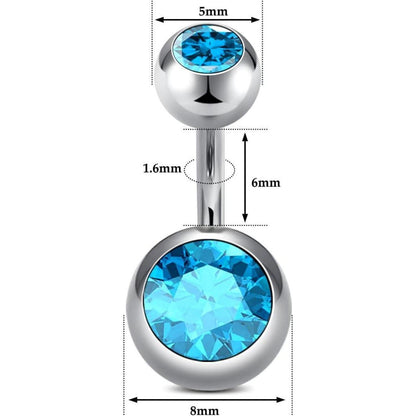 Bauchnabelpiercing Titan Silber 6-16mm Stablänge mit Rosa/Blau CZ
