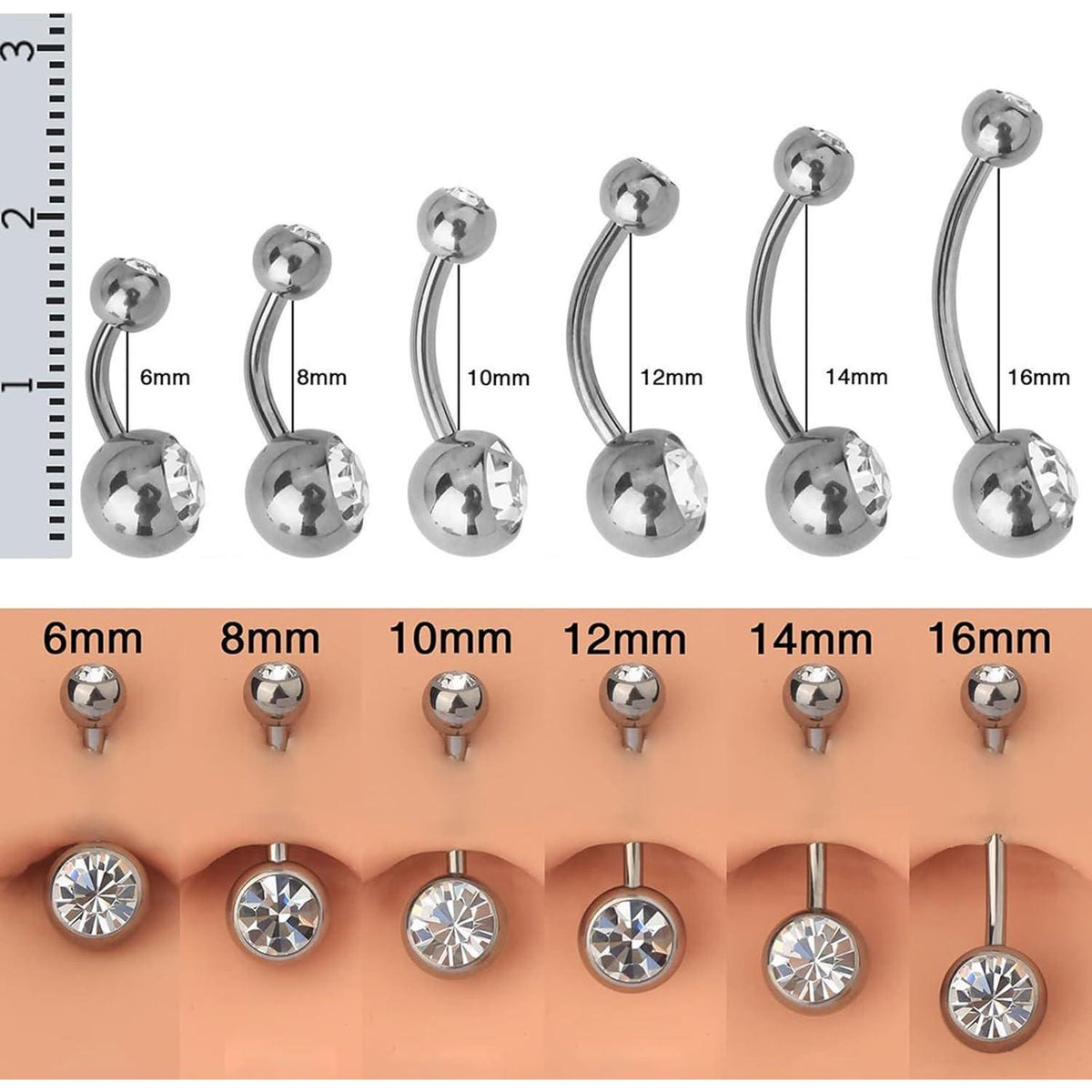 Bauchnabelpiercing Titan Silber 6-16mm Stablänge mit Rosa/Blau CZ