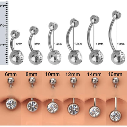 Bauchnabelpiercing Titan Silber 6-16mm Stablänge mit Rosa/Blau CZ