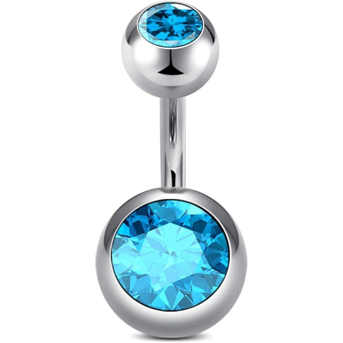 Bauchnabelpiercing Titan Silber 6-16mm Stablänge mit Rosa/Blau CZ