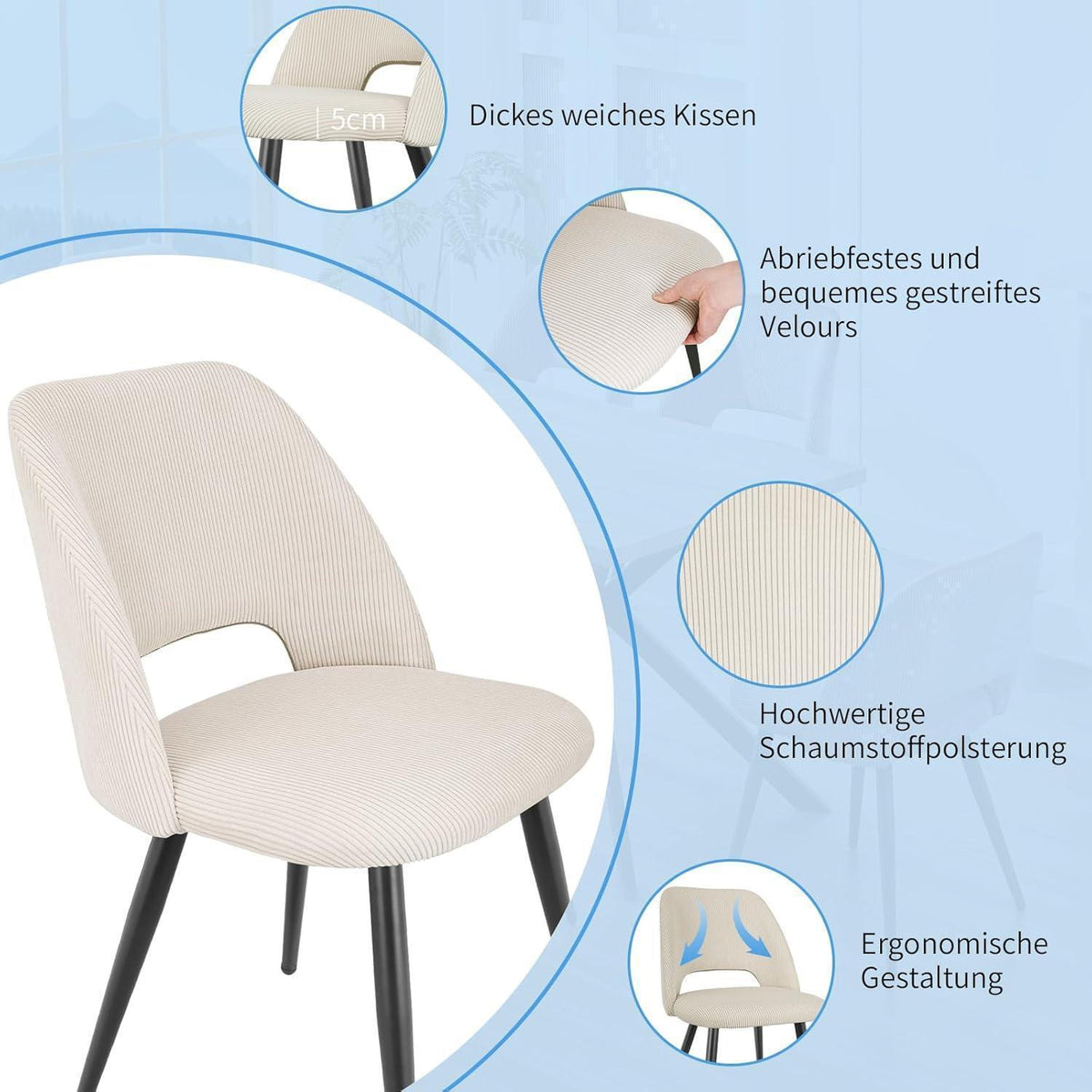 Esszimmerstühle 6er Set, Samt, Beige – Modern & Komfortabel