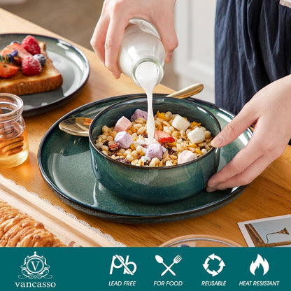 Tafelservice 12 Personen modern, Grün, 36-teiliges Geschirr Set