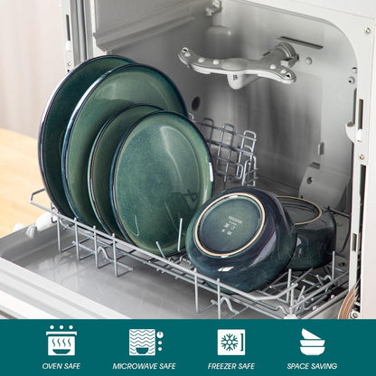 Tafelservice 12 Personen modern, Grün, 36-teiliges Geschirr Set