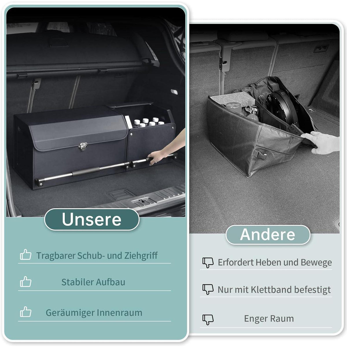 Auto Kofferraum Organizer mit Deckel – XXL Aufbewahrungsbox in Lederoptik