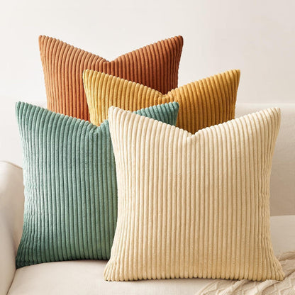 Kissenbezüge 4er Set Kordsamt Orange Blau 60x60 cm Farbverlauf