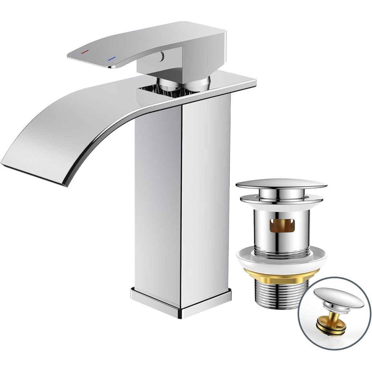Wasserfall Waschtischarmatur mit Ablaufgarnitur, polierter Chrom