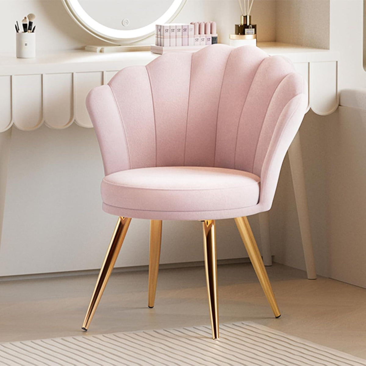 Samt Esszimmerstuhl mit Armlehnen | Rosa Akzentstuhl Modern