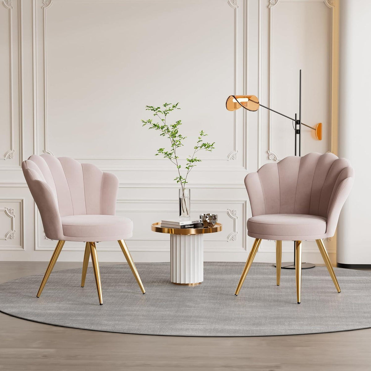 Samt Esszimmerstuhl mit Armlehnen | Rosa Akzentstuhl Modern