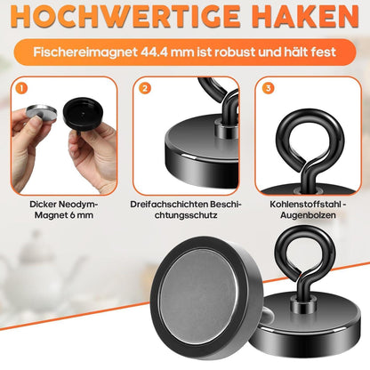 Neodym Magnet stark 100kg, Ø 44.5mm Schwarz, Magnetfischen & Outdoor