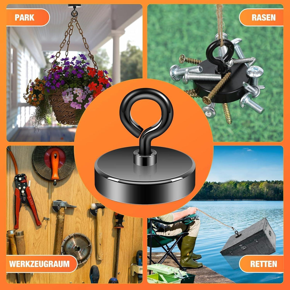 Neodym Magnet stark 100kg, Ø 44.5mm Schwarz, Magnetfischen & Outdoor