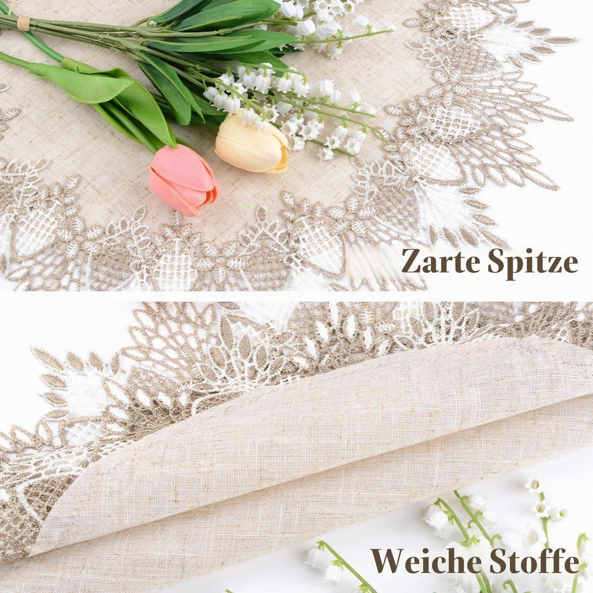 Leinen Tischdecke Spitze 50x50cm - Vintage Tischdeko