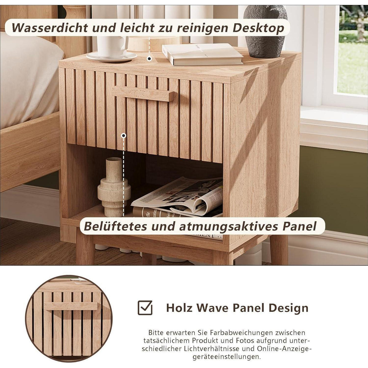 Nachtschrank 2er Set Boho Holz Natur mit Schublade