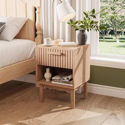 Nachtschrank 2er Set Boho Holz Natur mit Schublade