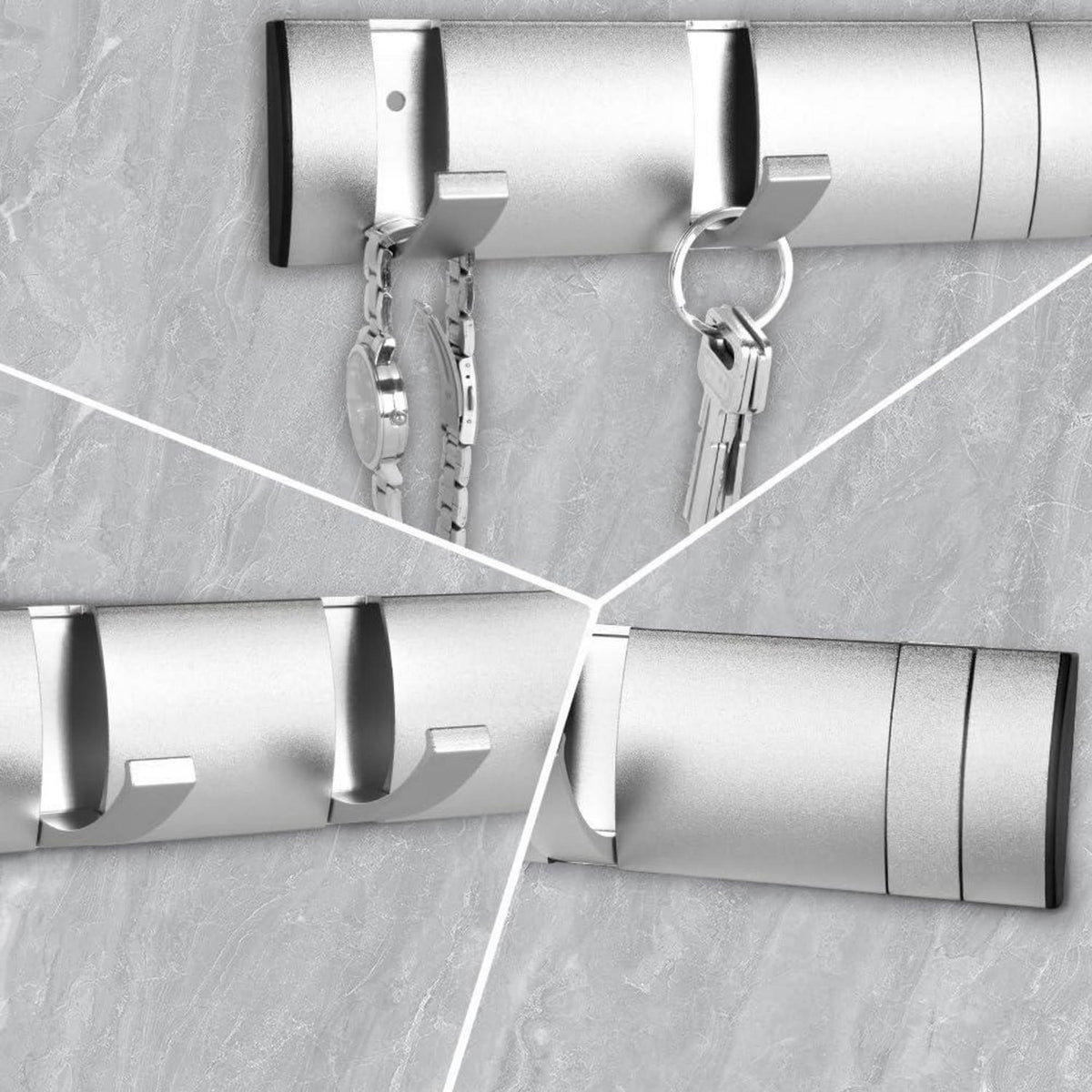 Klappbare Garderobenleiste aus Aluminium, 5 Haken, Silber