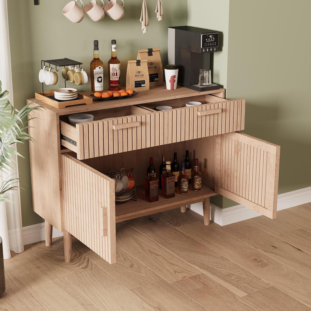 Holz Sideboard mit 2 Schubladen & 2 Türen – Küchenschrank & Anrichte