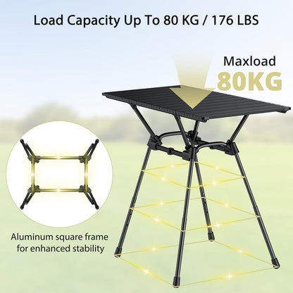 Zusammenklappbarer Campingtisch 91 cm, 4 Höhen, Aluminium, wasserdicht