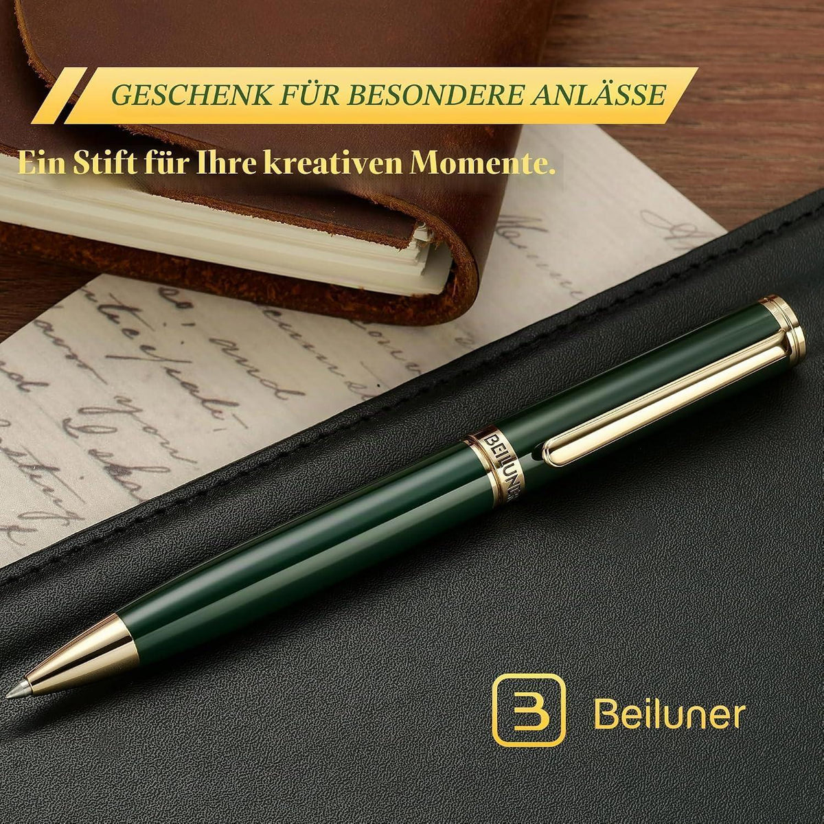 24K Gold Gel-Stift mit Grünem Klavierlack – Luxus Geschenkset