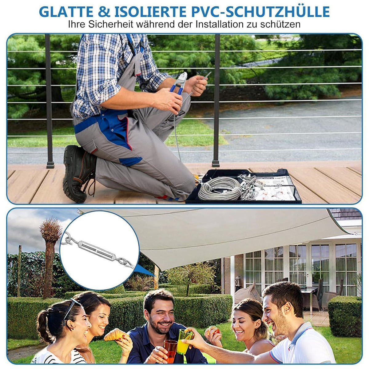 Stahlseil Set 35m mit Spannern & Haken für Rankhilfe, Wäscheleine, Sonnensegel