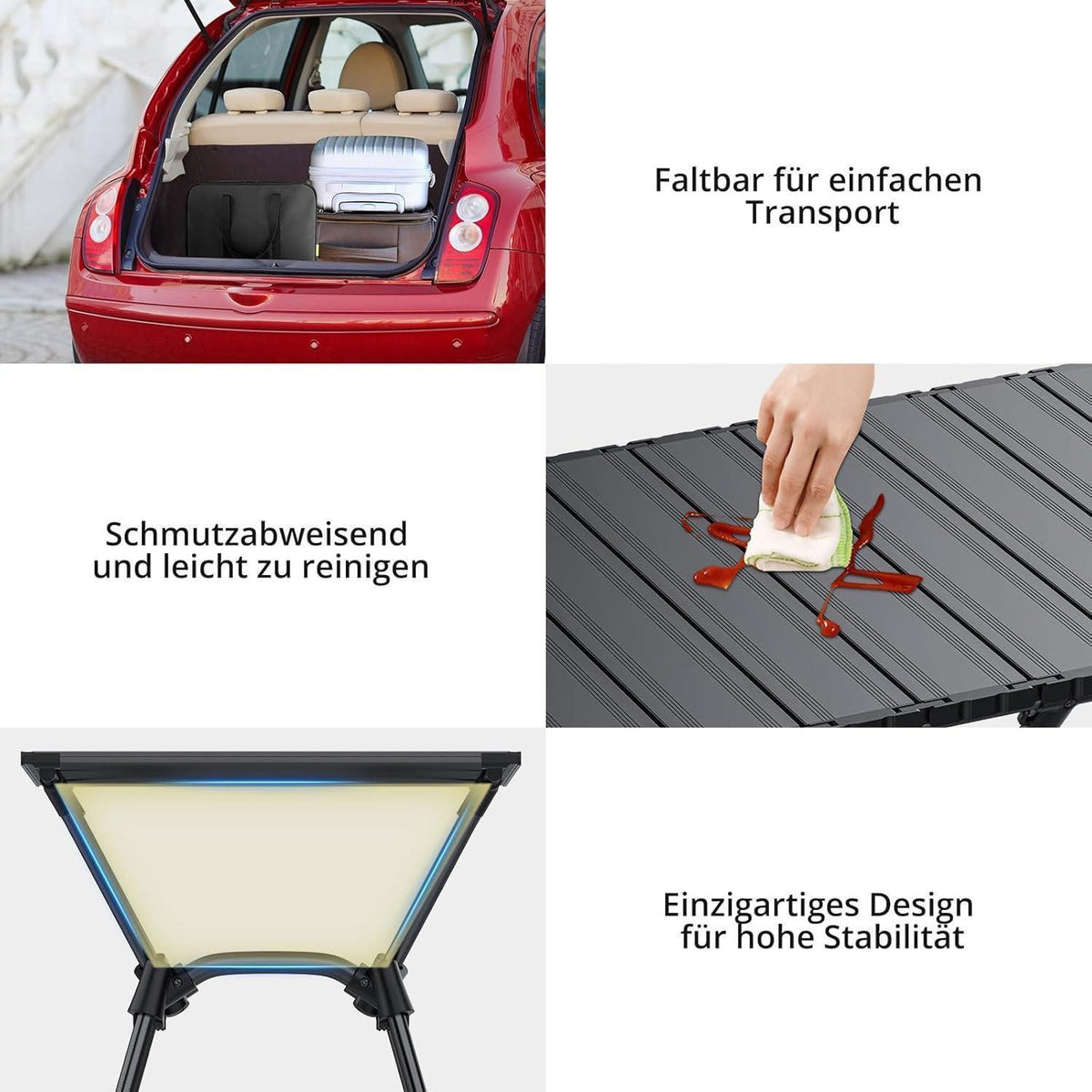 Aluminium Campingtisch klappbar, 4 Höhen, 88x40cm, Schwarz