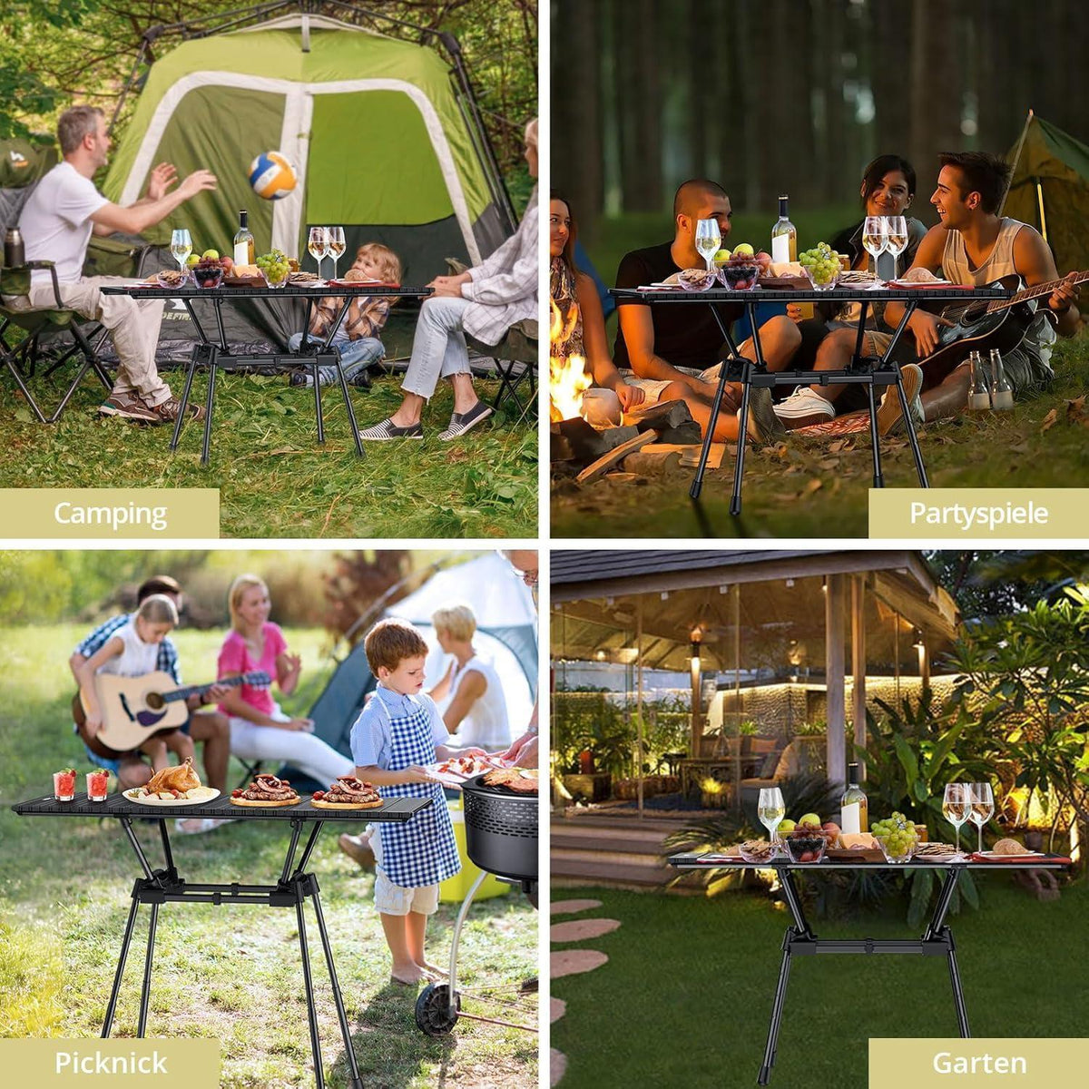 Aluminium Campingtisch klappbar, 4 Höhen, 88x40cm, Schwarz