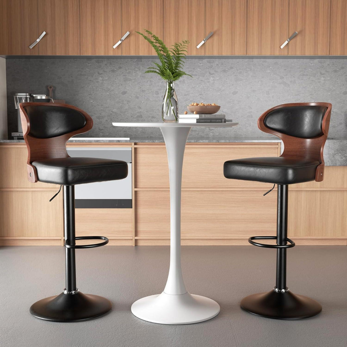 Hawthyhome Barhocker 4er Set Schwarz Nussbaumholz mit Rückenlehne