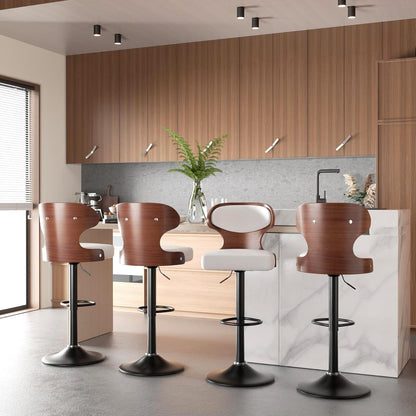 Barhocker 4er Set mit Rückenlehne und Fußstütze | Weiß Nussbaumholz