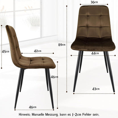Gepolsterte Esszimmerstühle 4er Set, Samt & Metallfuß Braun
