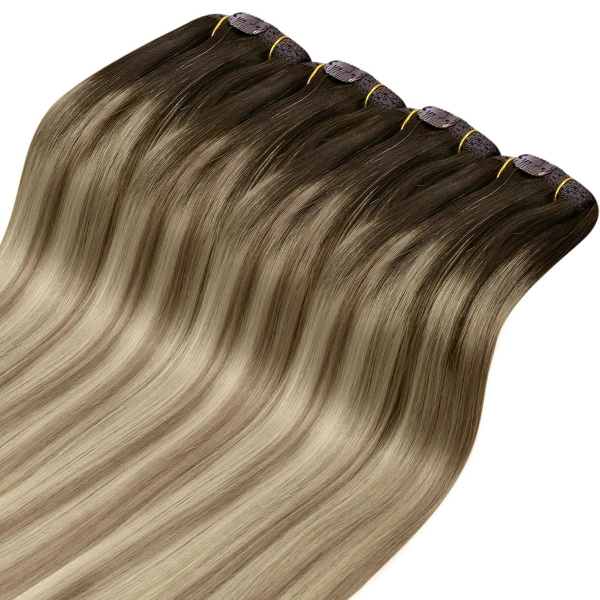 Clip-in Echthaar Extensions Braun Balayage Blond 50cm