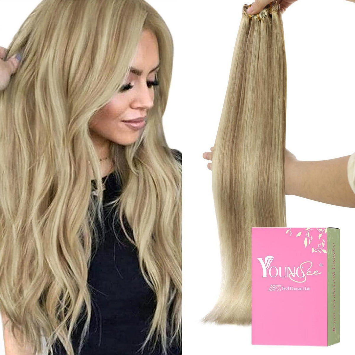 Blond Clip-in Haarverlängerung Echthaar 40cm 120g