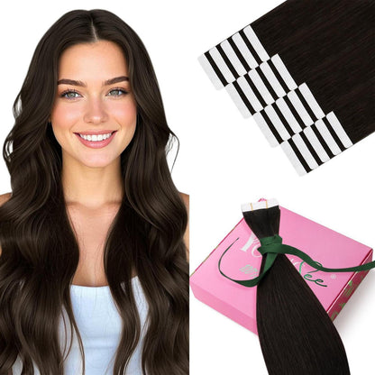 Echthaar Tape Extensions Braun 50cm – Dunkelbraun Haarverlängerung
