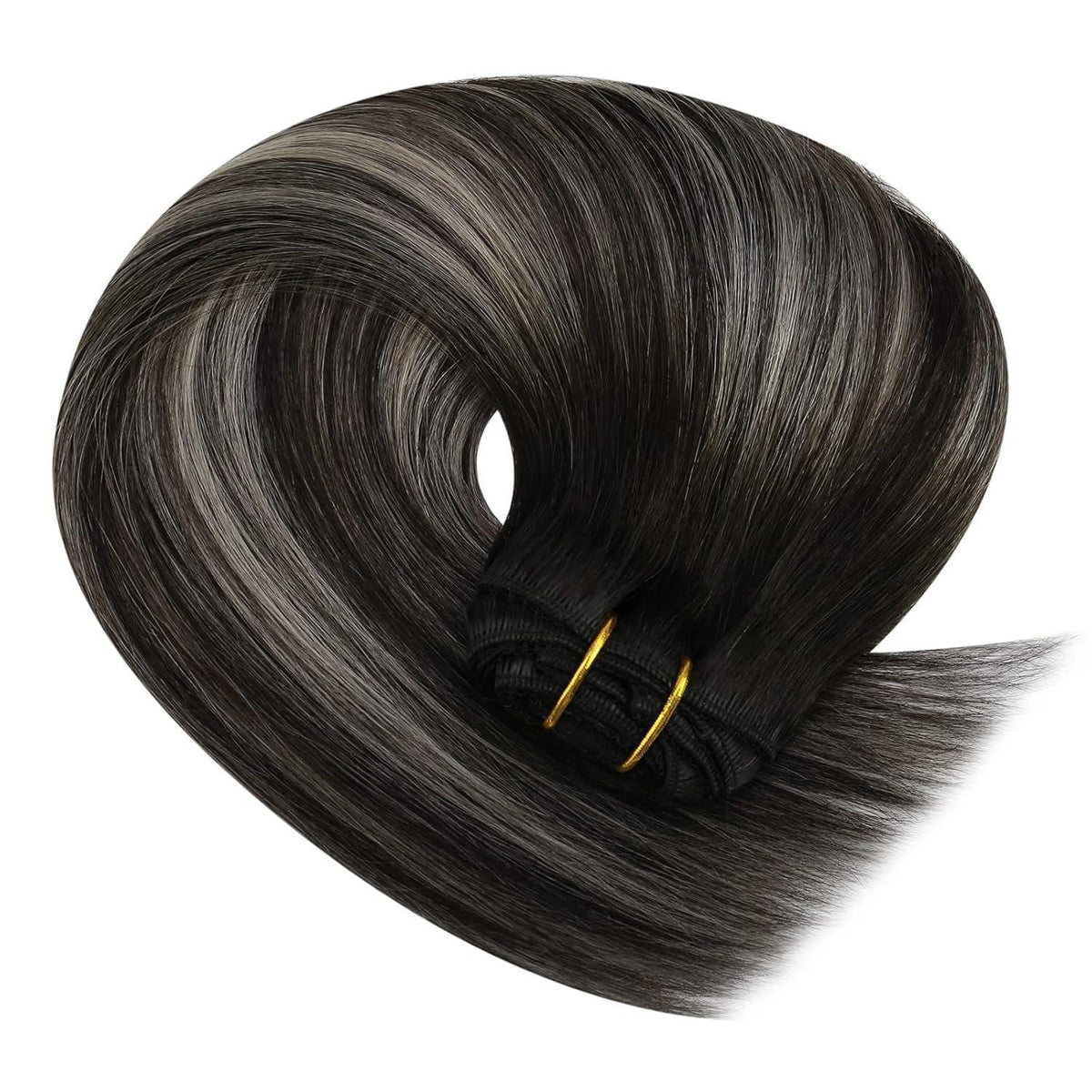 Echthaar Clip-in Extensions Ombre Schwarz Silber 35cm