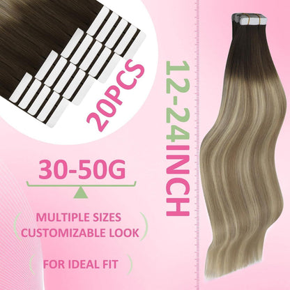 Echthaar Tape Extensions Braun Balayage Blond 35cm