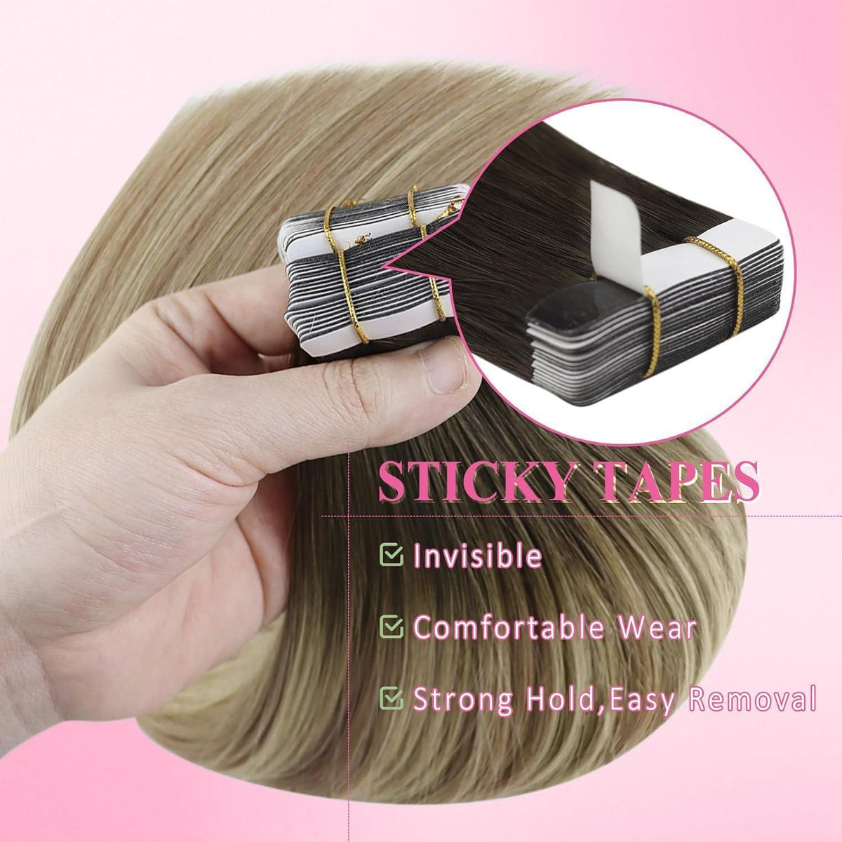 Echthaar Tape Extensions Braun Balayage Blond 35cm