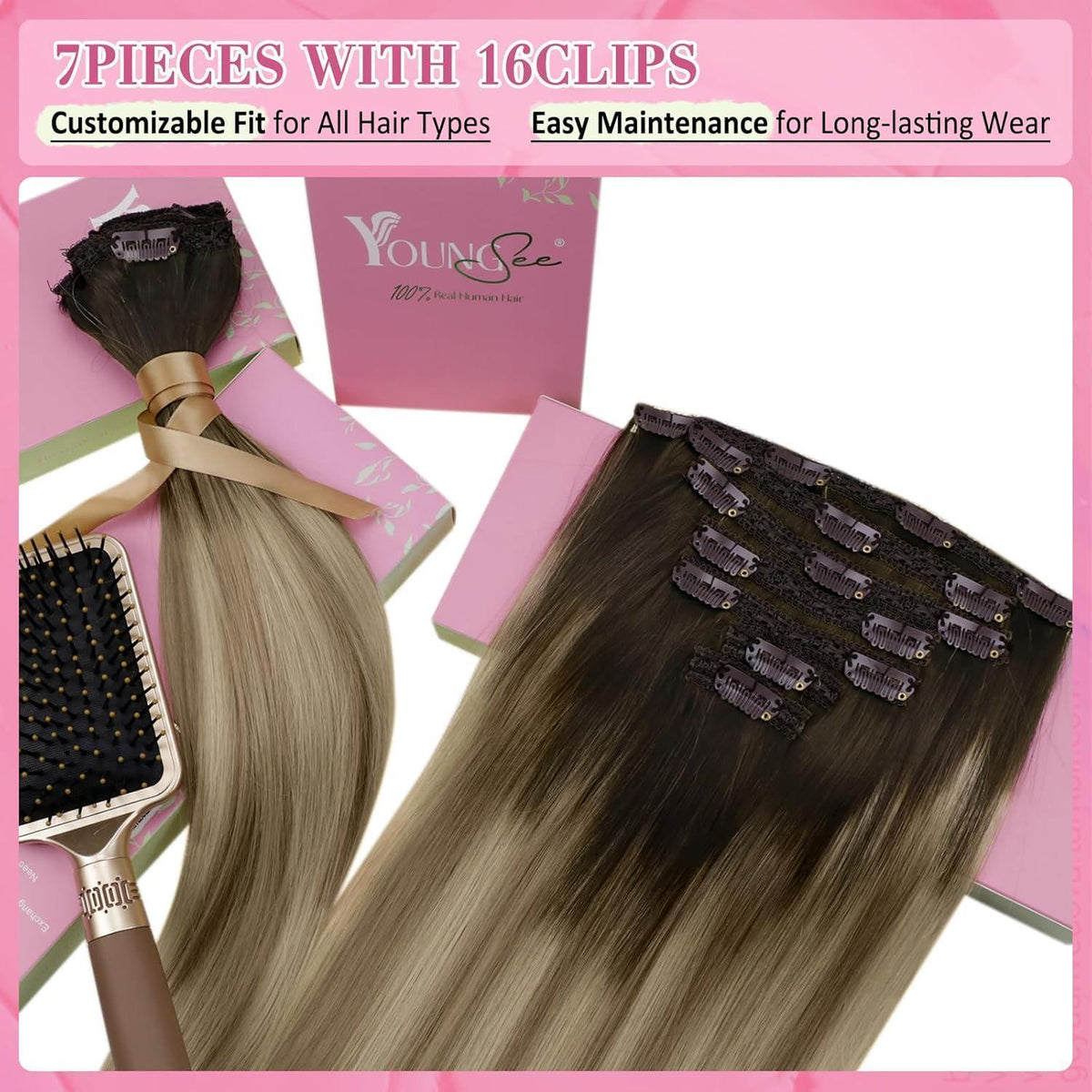 Echthaar Clip-in Extensions Braun Balayage 35cm - 120g