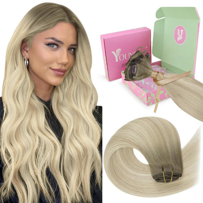Clip-in Echthaar Extensions Ombre Aschblond Platinblond 40cm