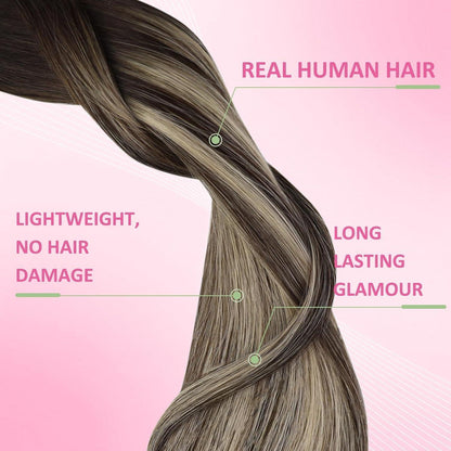 Echthaar Tape-In Extensions Ombre Dunkelbraun Blond 40cm