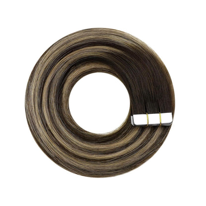 Echthaar Tape-In Extensions Ombre Dunkelbraun Blond 40cm