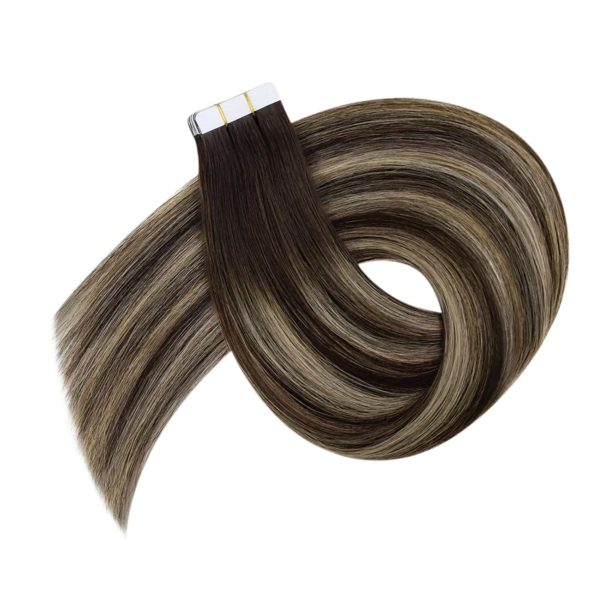 Echthaar Tape-In Extensions Ombre Dunkelbraun Blond 40cm