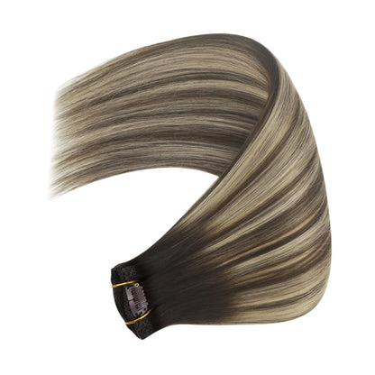 Echthaar Clip-In Extensions Ombre Dunkelbraun Aschblond 40cm