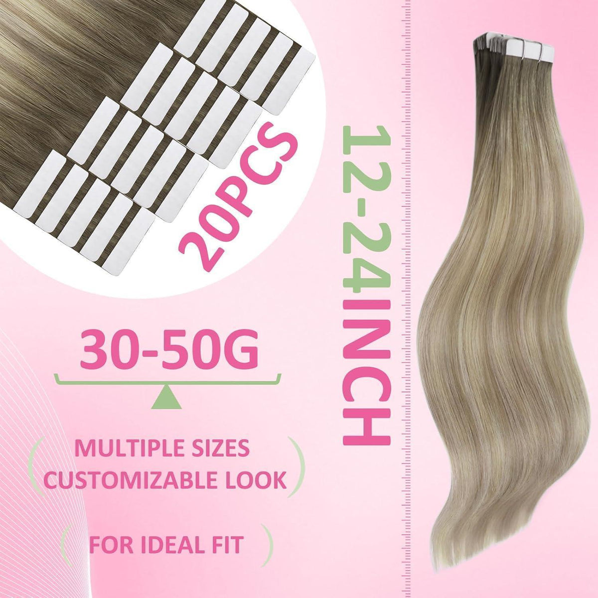 Echthaar Tape Extensions Ombre 45cm - Blond & Platinblond