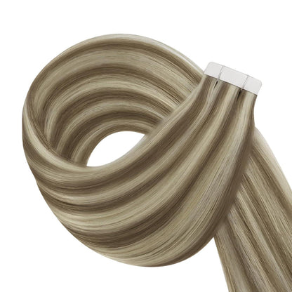 Echthaar Tape Extensions Hellbraun 45cm - Haarverlängerung