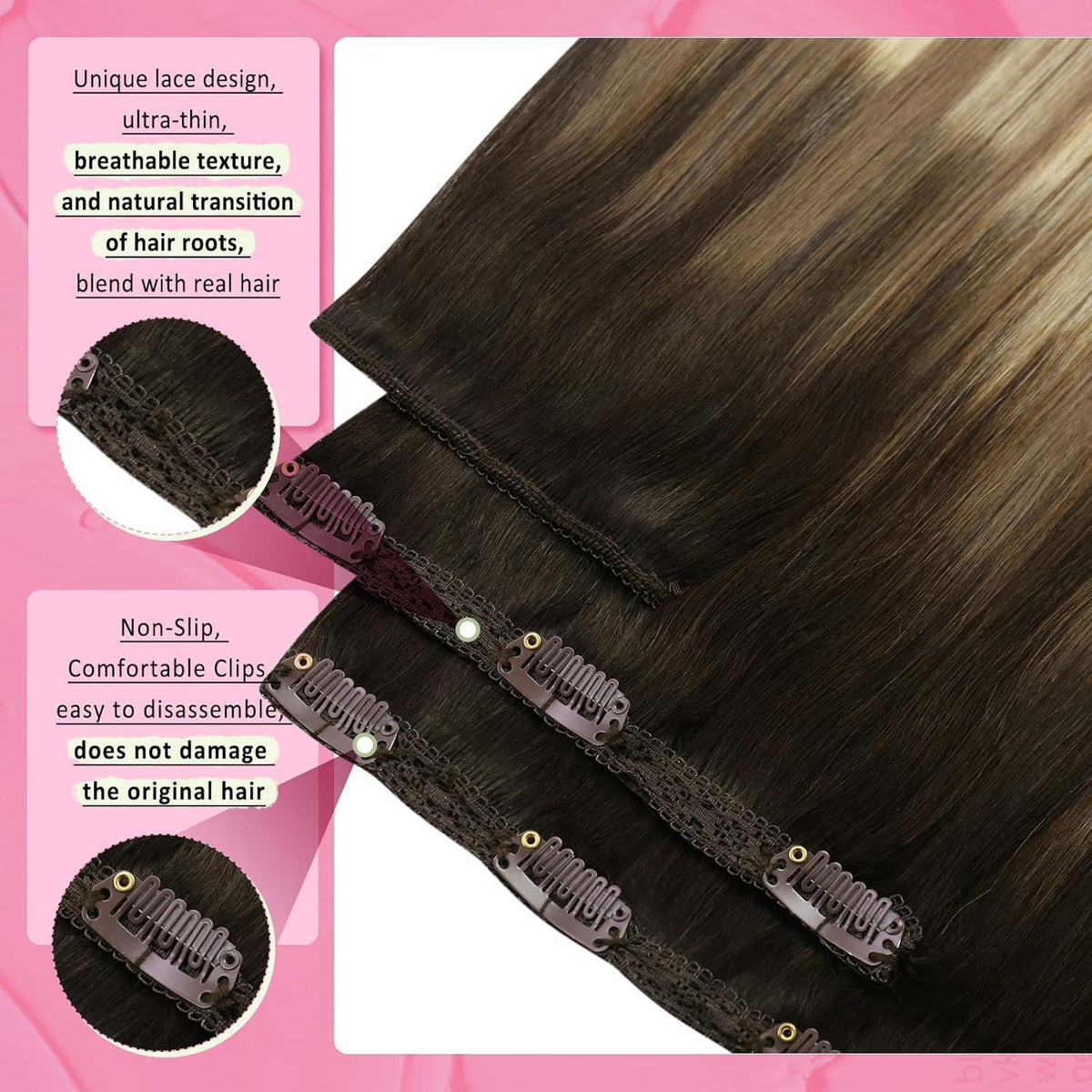 Echthaar Clip-in Extensions Braun Balayage 55cm
