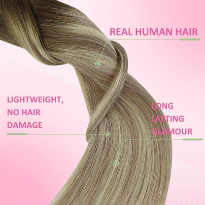 Echthaar Tape Extensions Balayage Braun Blond 40cm