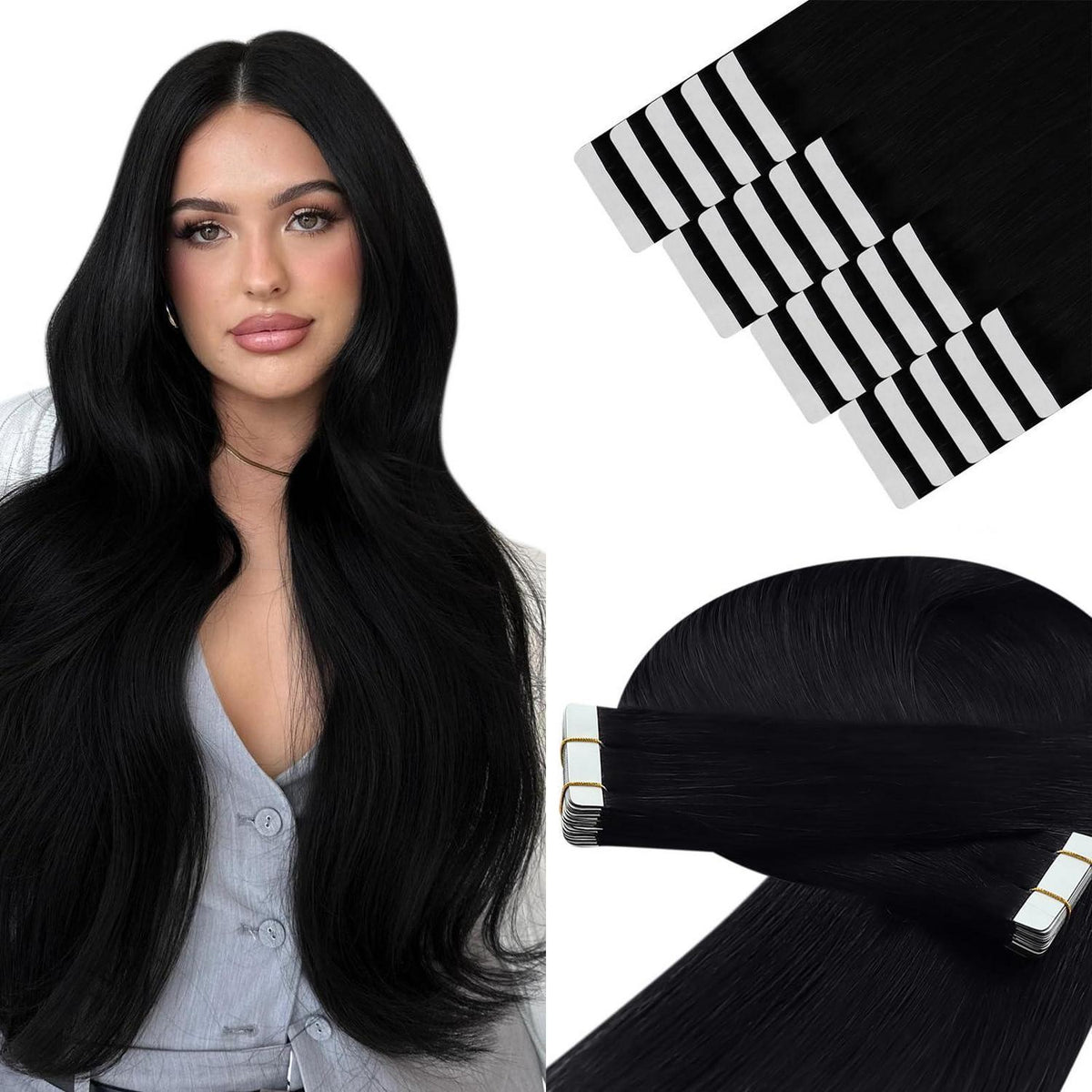 Echthaar Tape Extensions Schwarz 70 cm – Remy Haarextension