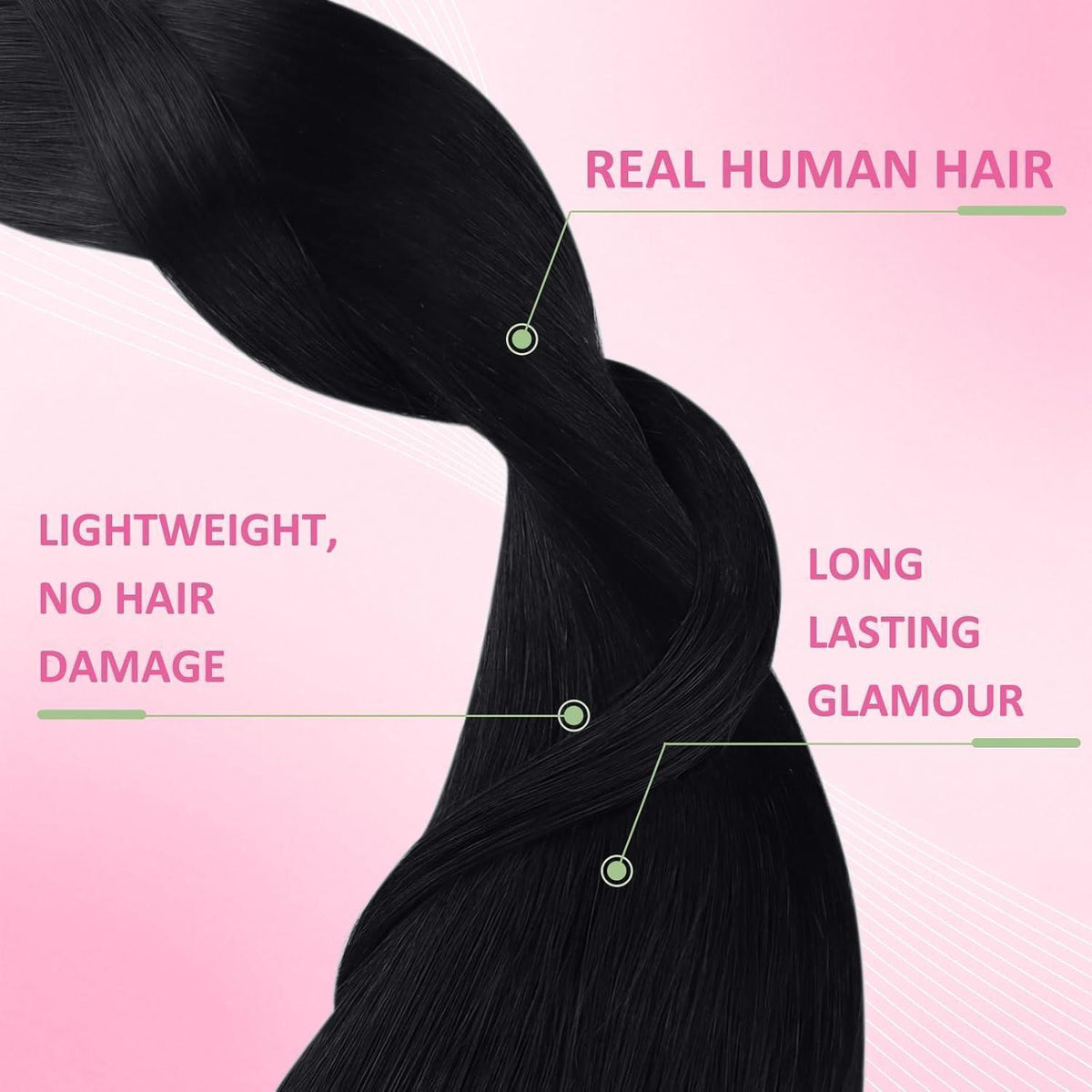 Echthaar Tape Extensions Schwarz 70 cm – Remy Haarextension