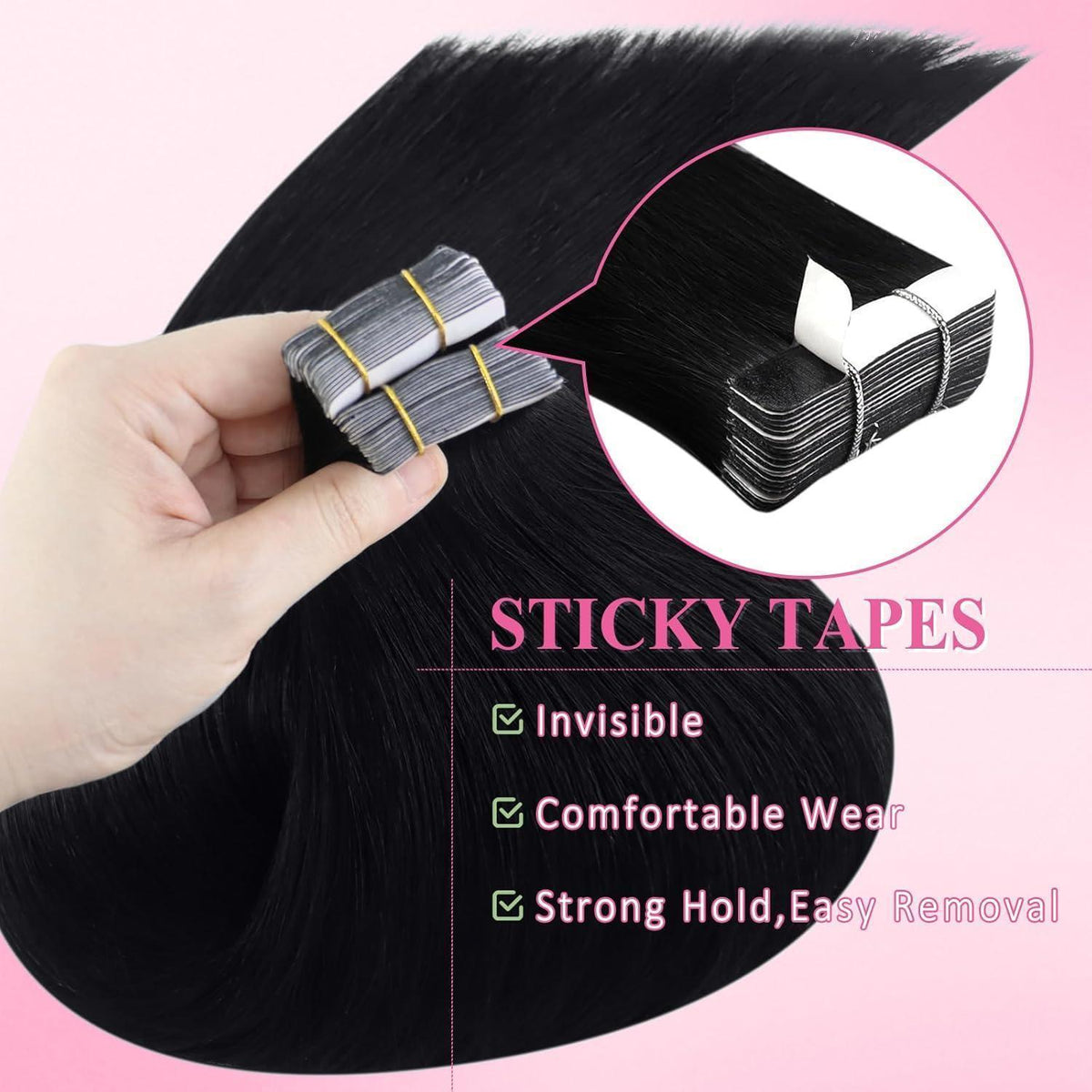 Echthaar Tape Extensions Schwarz 70 cm – Remy Haarextension