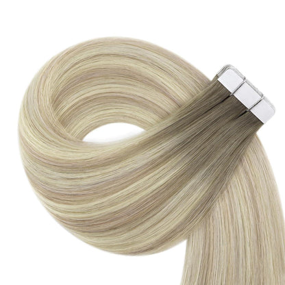 Echthaar Tape Extensions Blond 60cm – Aschblond Ombre