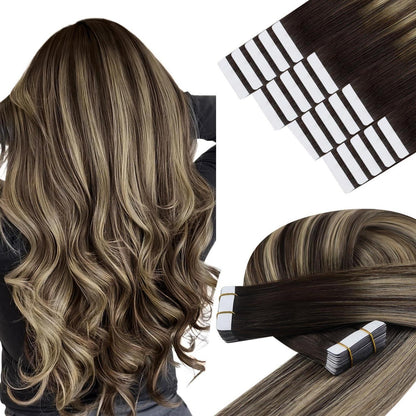 Tape Extensions Braun Blond 50 cm Echthaar Ombre